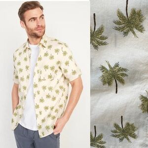 NWT Old Navy Everyday Shirt White Palm Tree Regular Fit Short Sleeve Button L